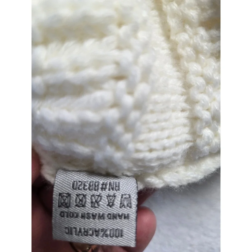 CC Beanie Womens Cream White Cable Knit Skull Cap Winter Hat One Size Ribbed